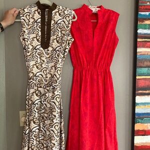 Lot / bundle 2 crisp cotton home-sewn summer dresses in vibrant prints